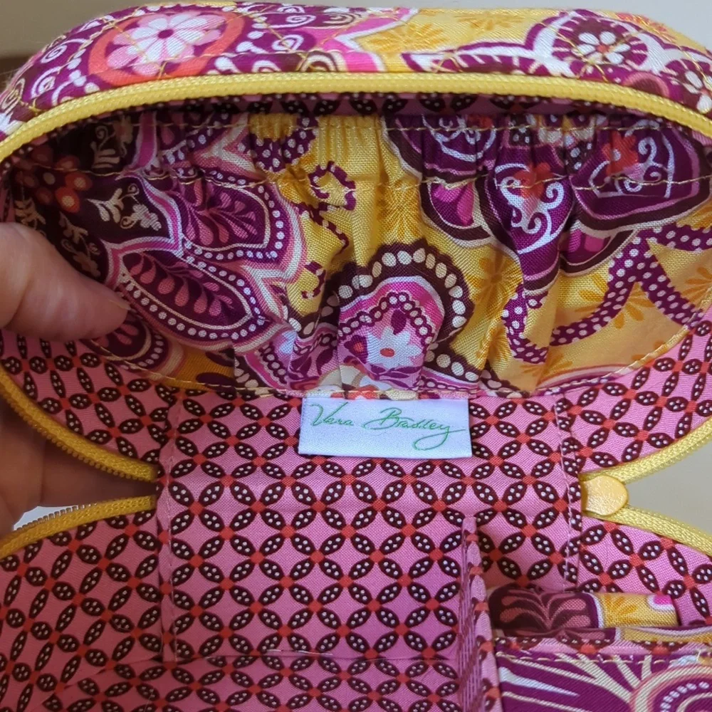 Vera Bradley Yellow & Pink Paisley Oval Jewelry Case Organizer Case Box